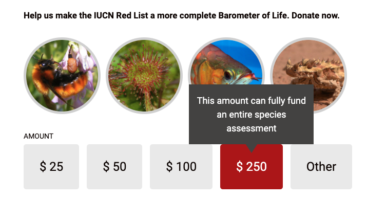 Example of the IUCN Red List donation form.