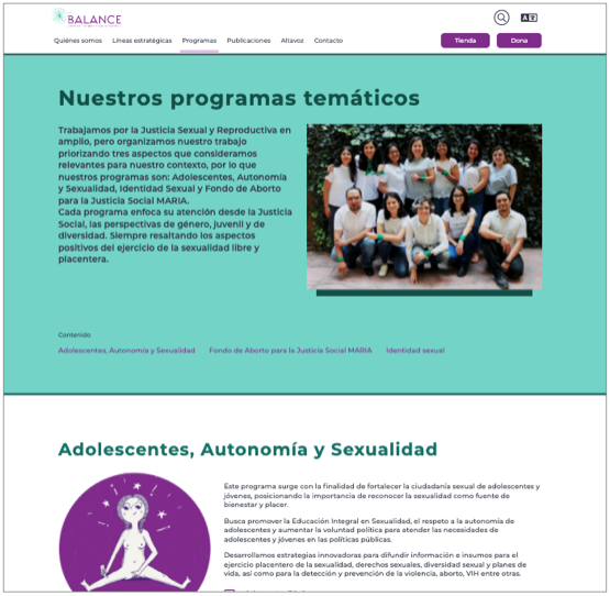 Screenshot of Programas page of Balance website, redesigned by us.